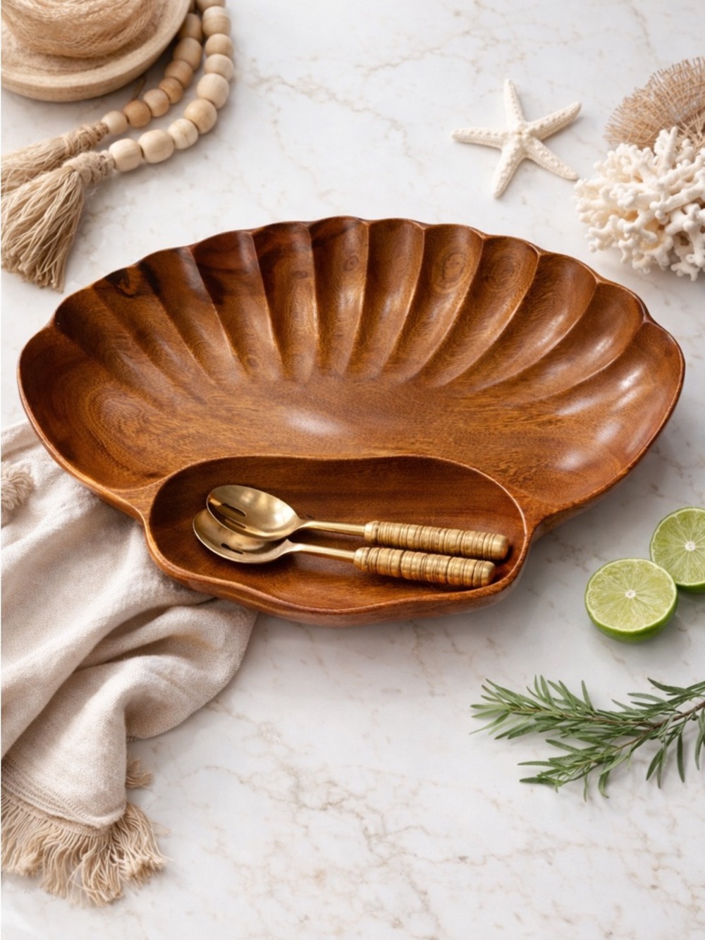 Filipino Kamani Wood Shell Serving Bowl